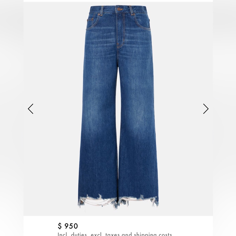 Chloe Dark Blue Frayed Wide-Leg Jeans 29